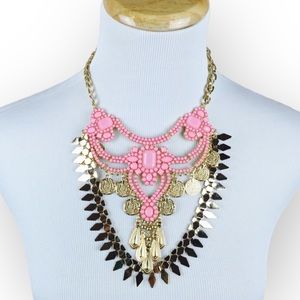 NEW Liliana Pink Gold Statement Necklace Set Large Chic Acrylic